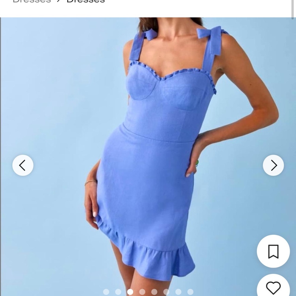Reformation Blue Sweetheart Mini Dress for Wedding Guest/ linen